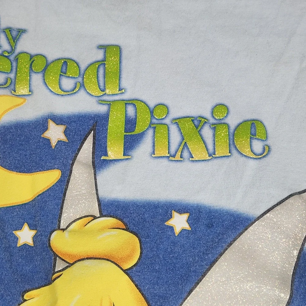 VTG 90's Disney Tinker Bell Nightshirt Womens OS Blue Glitter Pampered Pixie - Picture 8 of 16